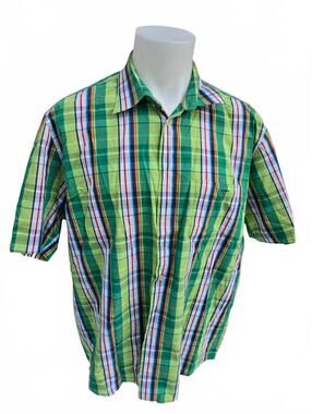 Haupt Men's Short Sleeve Button-Up Shirt Green Plaid Size L Very Good Condition